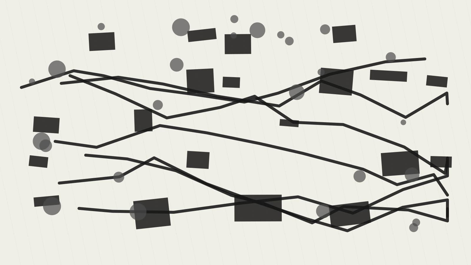 An abstract infinite feed turning into a maze of blocks, paths, and dead ends.