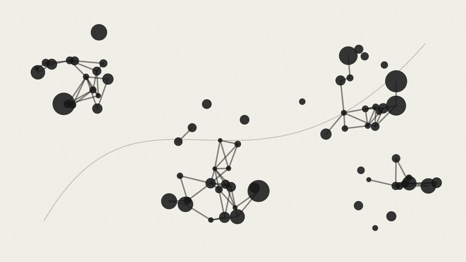 Small communities represented as separate constellations connected by thin lines.